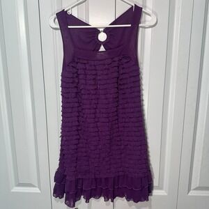Volume One Ruffle Mini Dress L Y2K Purple Keyhole Sleeveless Fairy Whimsigoth